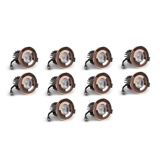 10 Pack - Rose Gold CCT Fire Rated LED Dimmable 10W IP65 Downlight