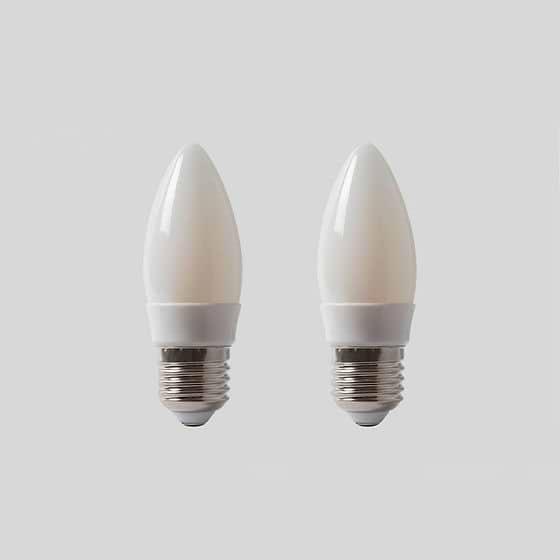 2 Pack - 4w E27 ES 3000K Opal Dimmable LED Candle Bulb with white plastic