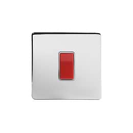 Polished Chrome 45A 1 Gang Double Pole Switch, Single Plate with White Insert