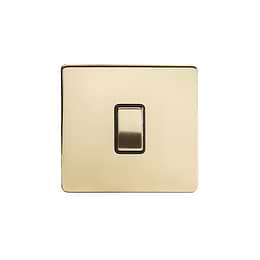 24k Brushed Brass 1 Gang Intermediate Switch with Black Insert