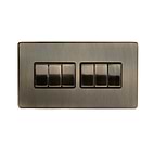 Antique Brass 6 Gang 2 Way Switch with Black Insert