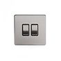 Brushed Chrome 10A 2 Gang 2 Way Switch with Black Insert Screwless