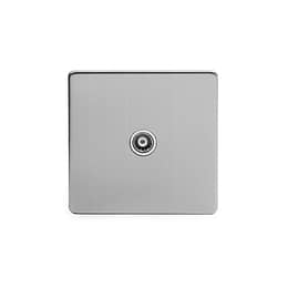 Brushed Chrome 1 Gang Co Axial and Satelite Socket with white Insert