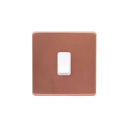 Lieber Brushed Copper 20A 1 Gang Double Pole Switch - White Insert Screwless
