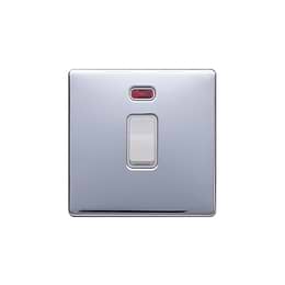Lieber Polished Chrome 20A 1 Gang Double Pole Switch & Neon-White Insert Screwless