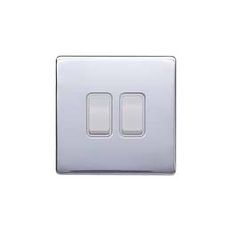 Lieber Polished Chrome 10A 2 Gang 2 Way Switch - White Insert Screwless