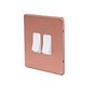 Lieber Brushed Copper 10A 2 Gang 2 Way Switch - White Insert Screwless