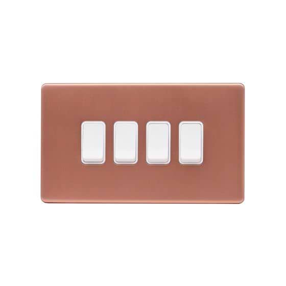 Lieber Brushed Copper 10A 4 Gang 2 Way Switch - White Insert Screwless
