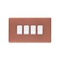 Lieber Brushed Copper 10A 4 Gang 2 Way Switch - White Insert Screwless