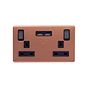 Lieber Brushed Copper 13A 2 Gang USB-A Socket (3.1A) Double Pole - Black Insert