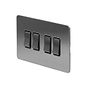 Soho Lighting Brushed Chrome Flat Plate 10A 4 Gang 2 Way Switch Blk Ins Screwless