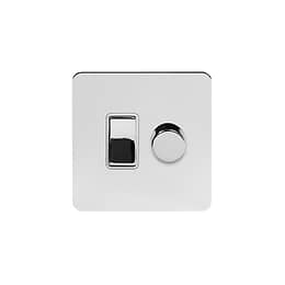 Soho Lighting Polished Chrome Flat Plate Dimmer and Rocker Switch Combo wht Ins Screwless (2 Way Switch & Trailing Dimmer)