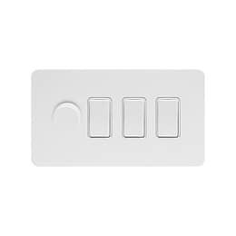 Soho Lighting White Metal Flat Plate 4 Gang Switch with 1 Dimmer (1x150W LED Dimmer 3x20A Switch)