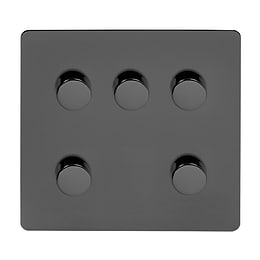 Black Nickel Flat Plate 5 Gang Dimmer Switch