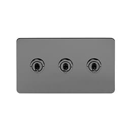 Soho Lighting Black Nickel Flat Plate 20A 3 Gang 2 Way Toggle Switch Screwless