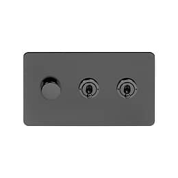 Soho Lighting Black Nickel Flat Plate 3 Gang Switch with 1 Dimmer (1x150W LED Dimmer 2x20A 2 Way Toggle)