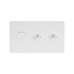 Soho Lighting White Metal Flat Plate 3 Gang Switch with 1 Dimmer (1x150W LED Dimmer 2x20A 2 Way Toggle)