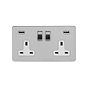 Soho Lighting Brushed Chrome Flat Plate 13A 2 Gang DP USB Switched Socket (USB Output 4.8amp) Wht Ins Screwless