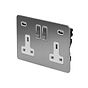 Soho Lighting Brushed Chrome Flat Plate 13A 2 Gang DP USB-A Socket (USB Output 4.8amp) Wht Ins Screwless