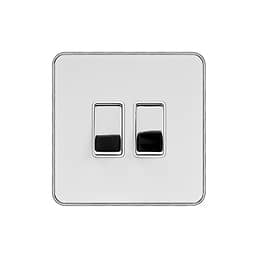 Soho Fusion White & Polished Chrome With Chrome Edge 10A 2 Gang 2 Way Switch White Inserts Screwless