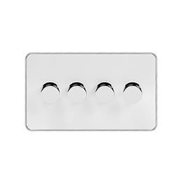 Soho Fusion White & Polished Chrome With Chrome Edge 4 Gang Intelligent Trailing Dimmer Screwless 150W LED (300w Halogen/Incandescent)