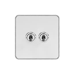 Soho Fusion White & Polished Chrome With Chrome Edge 20A 2 Gang 2 Way Toggle Switch Screwless