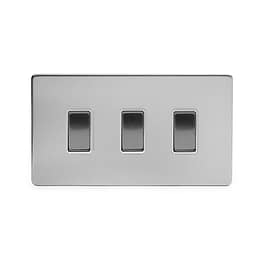 Soho Lighting Brushed Chrome 3 Gang Switch Double Plate Wht Ins Screwless