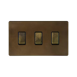 Soho Lighting Vintage Brass 3 Gang Switch Double Plate 2 Way