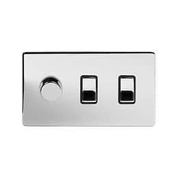 3 gang switch with 1 dimmer polished chrome