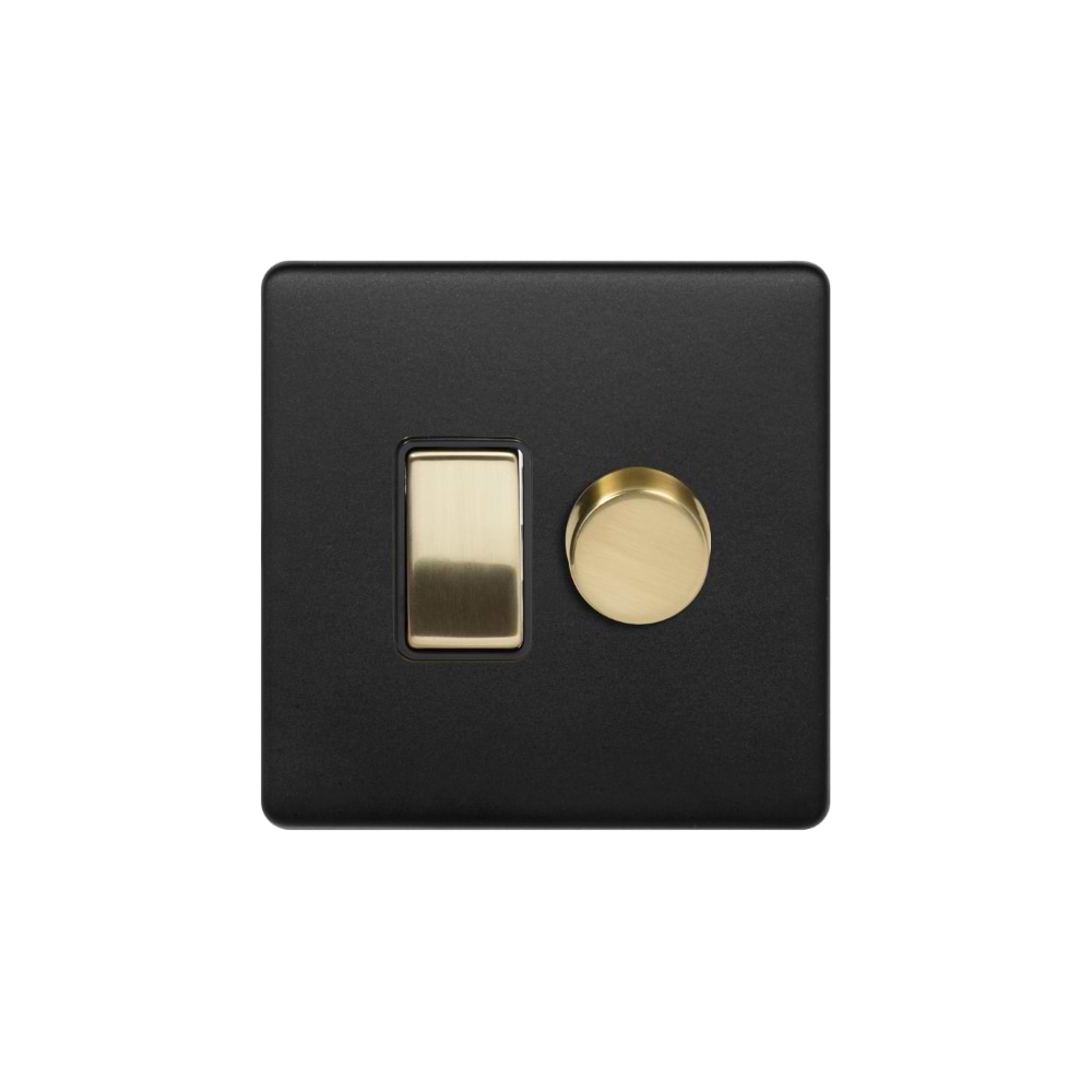 Soho Fusion Matt Black & Brushed Brass Dimmer and Rocker Switch Combo