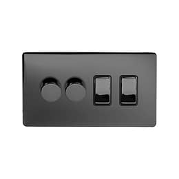 Soho Lighting Black Nickel 4 Gang Switch with 2 Dimmers (2x150W LED Dimmer 2x20A Switch)