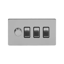 Soho Lighting Brushed Chrome 4 Gang Switch with 1 Dimmer (1x150W LED Dimmer 3x20A Switch)