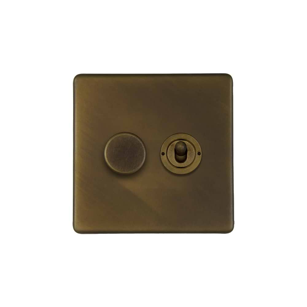 Soho Fusion Bronze With Brushed Brass 4 Gang Switch With 2 Dimmers 2x150w Led Dimmer 2x20a Switch