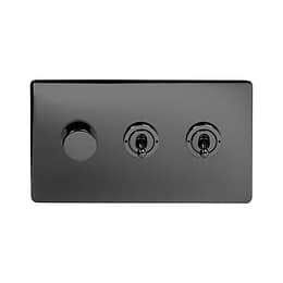 Soho Lighting Black Nickel 3 Gang Switch with 1 Dimmer (1x150W LED Dimmer 2x20A 2 Way Toggle)