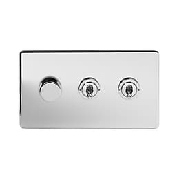 Soho Lighting Polished Chrome 3 Gang Switch with 1 Dimmer (1x150W LED Dimmer 2x20A 2 Way Toggle)