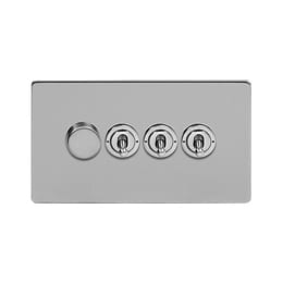 Soho Lighting Brushed Chrome 4 Gang Switch with 1 Dimmer (1x150W LED Dimmer 3x20A 2 Way Toggle)