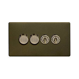 Soho Lighting Bronze 4 Gang Switch with 2 Dimmers (2x150W LED Dimmer 2x20A 2 Way Toggle)