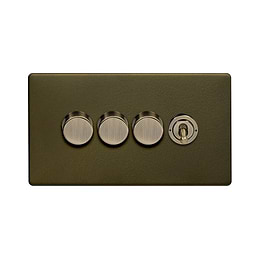 Soho Lighting Bronze 4 Gang Switch with 3 Dimmers (3x150W LED Dimmer 1x20A 2 Way Toggle)