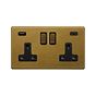Soho Lighting Old Brass 2 Gang USB A+C Socket (13A Socket + 2 USB Ports A+C 3.1A)