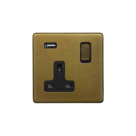 Soho Lighting Old Brass 13A 1 Gang Double Pole Switched USB-A Socket (USB Output 2.1amp)