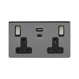 Soho Lighting Black Nickel 13A 2 Gang Super Fast Charge 45W USB A+C Socket
