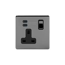 Soho Lighting Black Nickel 1 Gang USB C+C Socket (13A Socket + 2 USB C 3.1A Ports) with Black Insert