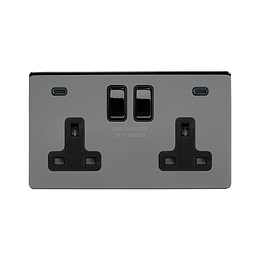 Soho Lighting Black Nickel 2 Gang USB C+C Socket (13A Socket + 2 USB C 3.1A Ports) with Black Insert