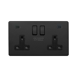 Soho Lighting Matt Black 2 Gang USB C+C Socket (13A Socket + 2 USB C 3.1A Ports) with Black Insert