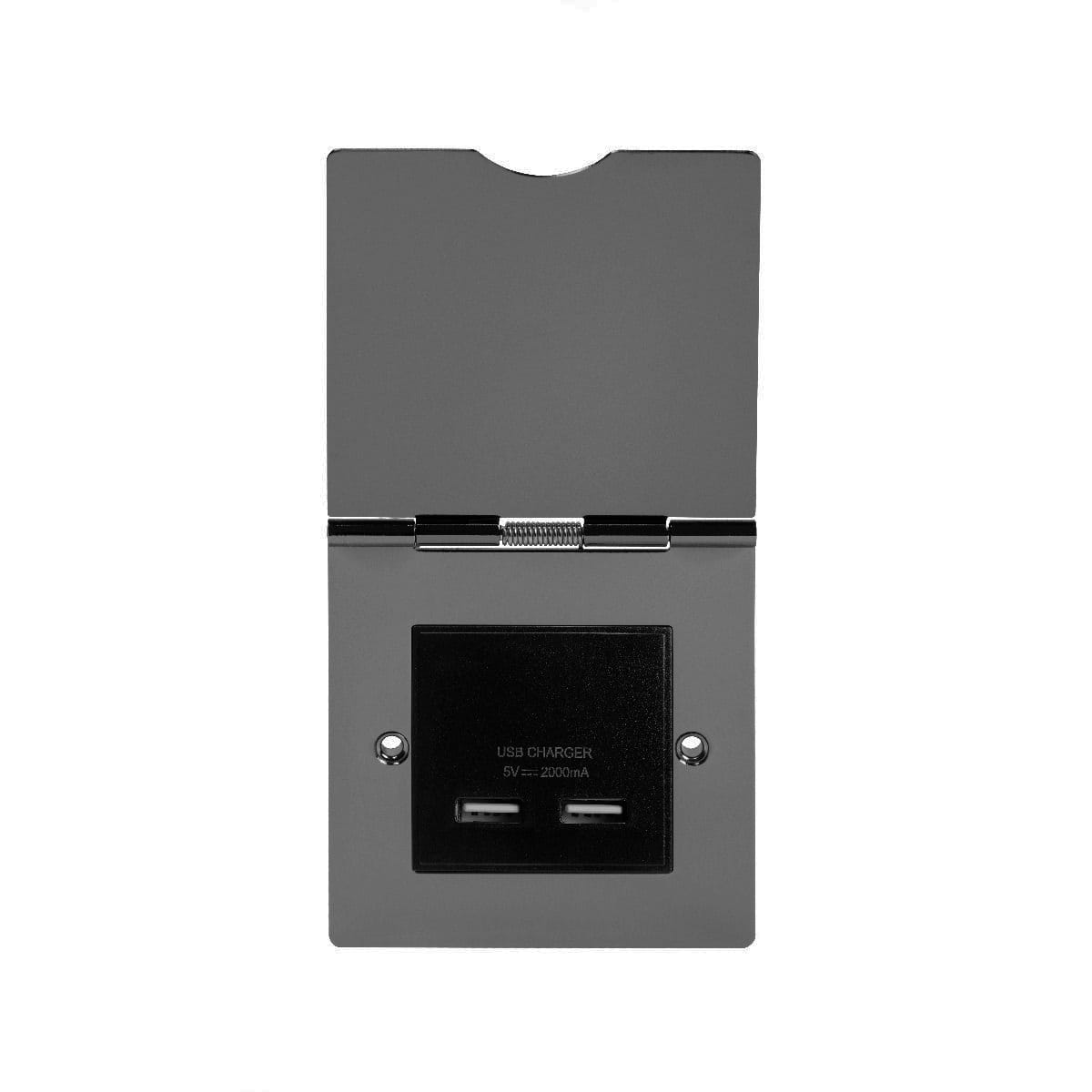 Black Nickel USB Charger Euro Module Floor Socket - Elesi