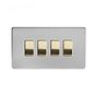 Soho Fusion Brushed Chrome & Brushed Brass 10A 4 Gang Intermediate Switch White Inserts Screwless