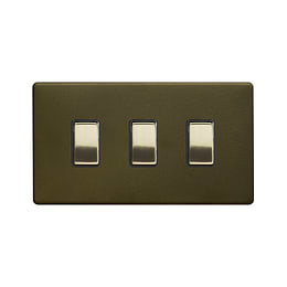 Soho Fusion Bronze with Brushed Brass 10A 3 Gang Switch on Double Plate 2 Way Screwless 