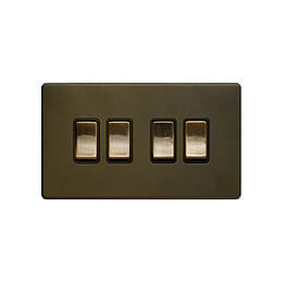 The Eton Collection Bronze 10A 4 Gang Intermediate Switch Black Inserts Screwless