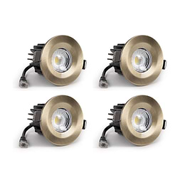 4 Pack - Antique Brass Fixed CCT Fire Rated LED Dimmable 10W IP65 Downlight