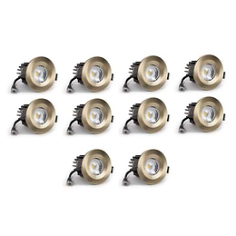 10 Pack - Antique Brass Fixed CCT Fire Rated LED Dimmable 10W IP65 Downlight